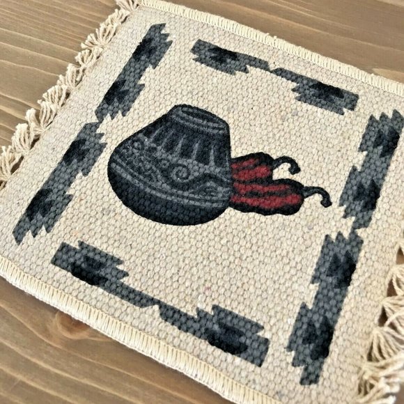 Hand Woven Potholder Trivet with Southwestern Printed Design Chili Peppers 6x7" - Picture 3 of 4